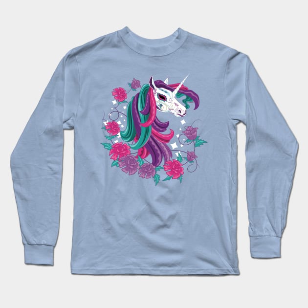 Day Of The Dead Carnival Unicorn Long Sleeve T-Shirt by LittleBunnySunshine